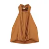 Moda Primavera 2026 Nuevo Top de Satén de Seda Plisado de Color Sólido con Cuello Halter para Mujer