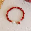 Pulseira de Cristal Marca Fortuna Ágata Vermelha Natural Pérola Feminina Ano do Tigre Ano dos Pássaros Pulseira com Contas de Transferência Presente Feminino