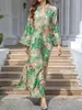 2026 Site Independente Europeu e Americano Transfronteiriço Amazon Vestido Longo de Manga Longa com Estampa Floral de Outono