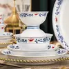 Louça de Mesa de Porcelana Azul e Branca Esmaltada, Estilo Chinês Retro Jingdezhen Tigelas e Pratos Cerâmicos Domésticos, Presentes de Inauguração de Casa de Alto Padrão