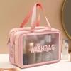 Bolsa de Cosméticos Transparente de PU de Camada Dupla com Separação Seca e Úmida, Bolsa de Armazenamento de Cosméticos Portátil de Grande Capacidade, Bolsa de Viagem, Necessaire