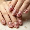 Item de venda quente do comércio exterior 24 peças nail art outono e inverno rosa pasta de feijão florzinha delicada retrô versátil unhas quadradas médias-longas usáveis atacado