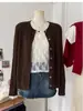 Cardigan Corto de Punto Grueso Estilo Camiseta Base Gris para Mujer Suéter Abrigo Otoño Invierno Blanco Talla Única