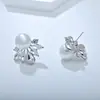 Pendientes de Plata de Alta Gama y Elegantes con Pétalos Incrustados de Cristal y Perlas, Pendientes Personalizados Transfronterizos