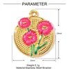 Pingente Cruzado Quadrado Morango Cereja Coração DIY Aço Inoxidável Feminino Margarida Girassol Colar Titânio Joias de Aço