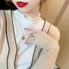 Camiseta Base Blanca para Mujer, Nueva Camiseta Ajustada con Bordes Fruncidos para Primavera y Otoño 2023, Top de Manga Larga para Otoño e Invierno