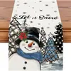 Navidad Santa Claus Americano Muñeco de Nieve Camino de Mesa Mantel de Lino Estampado Camino de Mesa Decoración Navideña Tela para Camino de Mesa Bandera de Mesa de Café