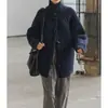 Crea 01 Chaqueta Suéter Tejida Gruesa Hecha a Mano 100% Lana de Peso Pesado con Agujas Gruesas y Botón de Cuerno para Mujer