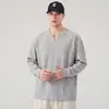 Nueva camiseta de manga larga para hombre de moda, ropa para hombre estilo americano, cuello Henry, top simple para hombre, camiseta básica vintage