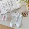 Meias Cor-de-Rosa para Mulheres, Estilo Ballet, Laço Doce no Calcanhar, Meias de Cano Médio, Estilo Fino para Primavera e Verão, Meias de Renda Delicadas, Lolita