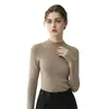 Suéter fino de lana estilo francés con cuello medio para mujer, de punto ajustado de manga larga como capa base, cálido y elegante, con una estética clásica de "dinero viejo".
