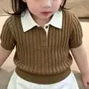 Estilo Coreano 2026 Verano Nuevo Top de Punto Retorcido con Cuello Polo Manga Corta Estilo Academia para Niñas Falda Blanca de Corte A