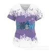 Camiseta de Manga Corta con Estampado de Dibujos Animados Navideños y Cuello en V Uniforme de Enfermera Camiseta con Estampado de Copos de Nieve Lindos y Atmósfera Navideña Uniforme de Enfermera