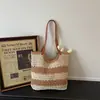 Bolsa Tote Feminina Xadrez Elegante Estilo Preguiçoso Trançada à Mão com Recortes Nova Bolsa de Ombro/Axila para Férias na Praia