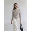 Pusumed Suéter de Punto de Dos Piezas Falsas con Diseño de Rollo de Color Simple para Mujer Capa Interior Capa Exterior Bloque de Color Manga Larga