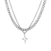 Collar de Cadena para Clavícula de Doble Capa con Colgante de Estrella Hueca y Cruz Estilo Hip Hop Distintivo Forma de Estrella Estilo Frío para Hombre