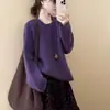 Novo Suéter de Malha Cor Sólida Versátil Estilo Preguiçoso Afinando Gola Redonda Soltinho Feminino Tendência