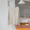 Blusa de Seda con Cuello Henley para Mujer, Camiseta Fina y Transpirable de Manga Larga para Primavera y Verano, Ropa Exterior Casual Holgada, Top Ligeramente Transparente para Mujer