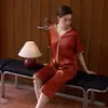 Conjunto de Ropa de Casa con Ribete de Bloque de Color de Seda Helada de Verano de Lujo Ligero, Pijama de Seda Artificial para Mujer, Estilo Delgado de Manga Corta