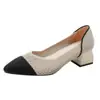 Sapatos de Princesa Vazados de Salto Grosso Tricotados de Bico Fino Temperamento Sapatos Solteiros 2024 Verão Novos Salto Grosso Salto Alto Feminino Sapatos Tricotados