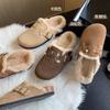 Mules Femininas Fechadas na Ponta, com Solado Grosso, Salto Baixo e Pelúcia, Moda Preguiçosa Outono/Inverno 2026, Sapatos Estilo Birkenstock