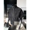 Jaqueta texturizada da moda, jaqueta bomber, casaco plus size estilo workwear, couro PU masculino, visual desgastado, corte solto, design de nicho