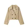 Venta al por mayor transfronteriza Otoño e Invierno Nueva Moda Americana para Mujer Color Café Chaqueta Corta de Doble Botonadura Cortavientos de Alta Gama