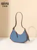 Bolso de Mujer de Moda Clásico de Mezclilla, Bolso de Mano Retro Francés en Forma de Media Luna, Bolso de Hombro Tridimensional Simple, Bolso de Axila, Bolso Cruzado