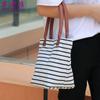 Bolsa de mão feminina da moda couro pu portátil lona listrada pequena bolsa de mão feminina bolsa de almoço pronta entrega atacado