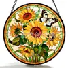Ornamentos coloridos de vidro com girassol e borboleta transfronteiriços, decorações de vidro para casa, decorações de janela, apanhadores de sol para jardim