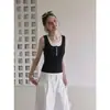 Camisola de estilo francés con bloques de color en capas, tipo dos piezas, para mujer, prenda exterior de verano, top de punto sin mangas de seda helada