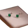 Aretes Cuadrados de Azúcar para Mujer, Hechos de Plata Pura S925, Broches de Rosca, Joyería de Oreja de Plata Esmeralda Moderna y Versátil