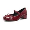Zapatos Mary Jane Negros para Mujer Otoño e Invierno Nuevos Franceses Tacón Medio Punta Redonda Lazo Moda Pedrería Boca Baja Zapatos Casuales