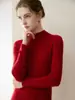Nuevo Suéter Base de Punto Ajustado de Cachemir 100% Puro con Cuello Alto Medio para Mujer, Suéter de Cachemir Pulóver de Manga Larga
