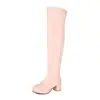 Botas Longas Femininas Plataforma Salto Grosso Zíper Lateral Emagrecedoras Outono/Inverno 2026 Tamanhos Grandes 40-45 Elásticas Emagrecedoras Acima do Joelho