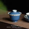 Espolvoreando poema azul escrito a mano dos Tazón de cubierta Cai vintage juego de té kung fu de cerámica china tazón de té para mano que no quema tazón de mano