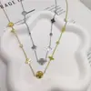 Colar Empilhável Flor da Sorte de Trevo Oco com Zircônia Versátil Moda Estilo Artístico Zircônia com Cravação de Diamante Ouro
