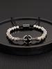 Pulseira de Corda Tecida Ajustável Hip Hop Masculina Coroa de Cobre Retrô Europeia e Americana Contas de Abacaxi de Aço Titânio Galvanizado a Vácuo