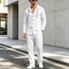 Conjunto con capucha para hombre de marca independiente transfronteriza con aspecto de lino, camisa casual de manga larga y pantalones largos, conjunto de dos piezas para la playa