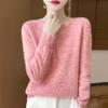 Crewneck Point Yarn Pure Wool Sweater Outono e Inverno das Mulheres Nova Chegada First-Line Garment Pullover Sweater Simples Solto Base-Layer Camisa