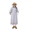 20206 Ropa de Primavera, Vestido Largo Bordado de Estilo Artístico con Mangas Largas, Cuello Peter Pan Cintura con Cordón Vestido Largo Adelgazante para Mujer