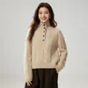 Suéter de punto grueso casual para mujer, cuello alto, medio botón, color sólido, holgado