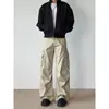 Calça Jeans de Trabalho Patchwork Plissada de Múltiplos Bolsos Resistente Estilo Retrô Unissex Vintage Street Casual Tendência