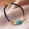 Pulsera de Lapis Lázuli Natural, Perla y Jade para Mujer, Mineral de Pino Verde Optimizado, Pulsera para Novia, Lujo Ligero, Elegante, Pulsera de Celebridad de Internet