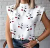 Camisa Feminina Pulôver de Verão Simples com Estampa de Lábios Gola Alta para o Trabalho Tops de Manga Curta para Mulheres Venda por Atacado
