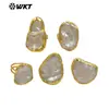 Anel Aberto MPR136 Pérola de Água Doce Forma Irregular Natural Banhado a Ouro 18K Inlaid Joia Neutra Retrô