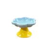 Cuenco de cerámica para mascotas tipo flor de macarrón, cuenco para gatos, anti-barbilla negra, protección del cuello, cuenco de comida inclinado, cuenco de agua, cuenco para perros de alto valor estético