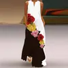 Site independente Amazon novo vestido longo sexy sem mangas com estampa retrô europeia e americana com bolsos