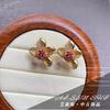 Anillo Pendiente Medio Antiguo Joyería Retro de Alta Calidad Anillo de Flor Tridimensional Pendiente de Flor Dorada para Mujer Otoño e Invierno