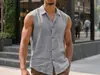 Camisas Masculinas Casuais Sem Manga com Gola Europeias e Americanas Transfronteiriças para Uso Diário Tops de Linho